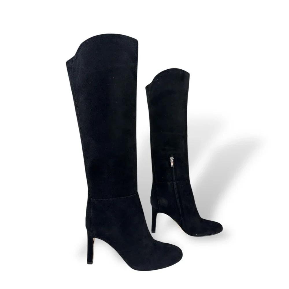 NINE WEST SANCHA Black Suede Knee High Boots Women's‎ Size 6.5 Medium Heel NIB